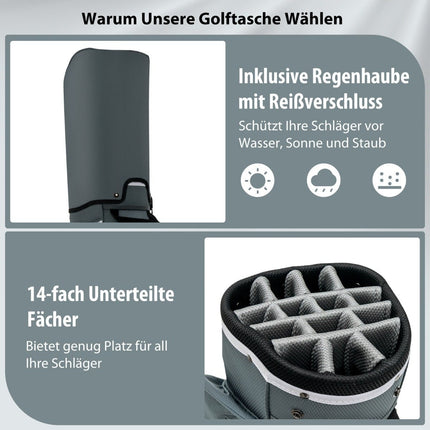 Golf Bag with 14 Dividers, 7 Pockets, Shoulder Strap