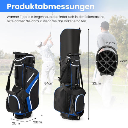 Golf Bag with 14-Way Divider, 6 Pockets, Rain Cover, Blue
