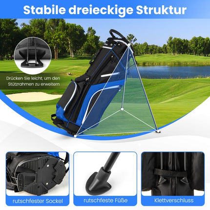Golf Bag with 14-Way Divider, 6 Pockets, Rain Cover, Blue