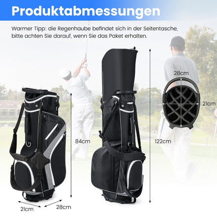 Golf Bag with 14-Way Divider, 6 Pockets, Rain Cover, Gray