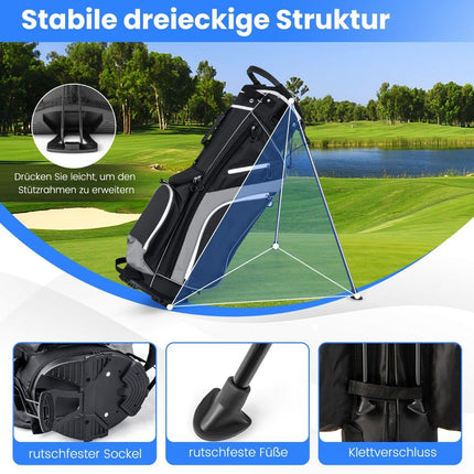 Golf Bag with 14-Way Divider, 6 Pockets, Rain Cover, Gray