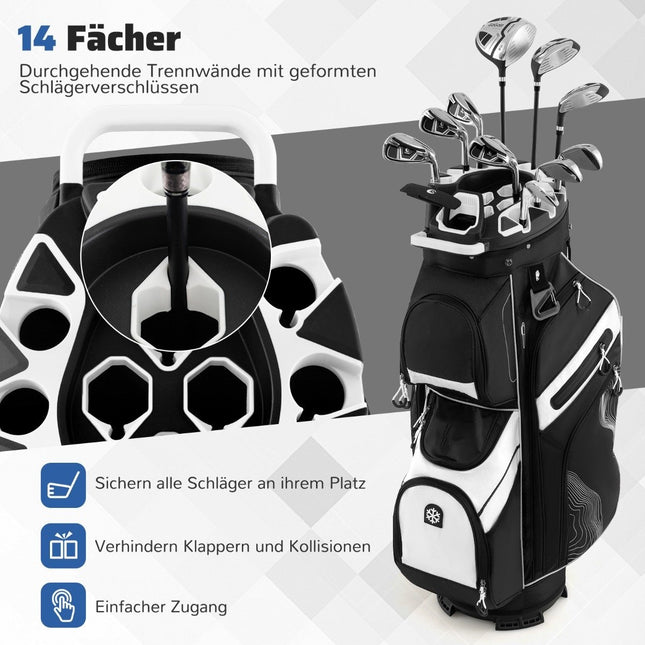 Golf Cart Bag, 14-Way Divider, 11 Pockets, Black