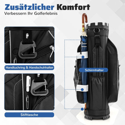 Golf Cart Bag, 14-Way Divider, 11 Pockets, Black