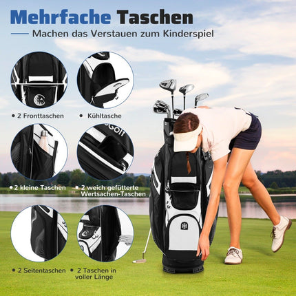 Golf Cart Bag, 14-Way Divider, 11 Pockets, Black