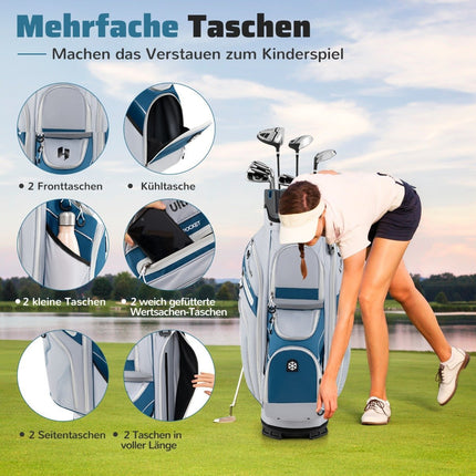 Golf Cart Bag, 14-Way Divider, 11 Pockets, Marine Blue