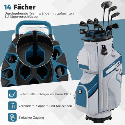 Golf Cart Bag, 14-Way Divider, 11 Pockets, Marine Blue