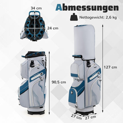 Golf Cart Bag, 14-Way Divider, 11 Pockets, Marine Blue