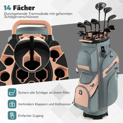 Golf Cart Bag, 14-Way Divider, 11 Pockets, Pink
