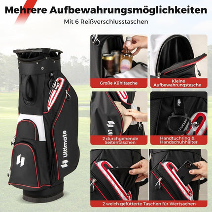 Golf Cart Bag, 14-Way Divider, Water-Resistant, Black