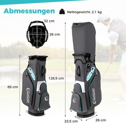 Golf Cart Bag, 14-Way Divider, Water-Resistant, Gray