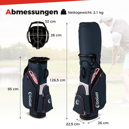 Golf Cart Bag, 14-Way Divider, Water-Resistant, Navy