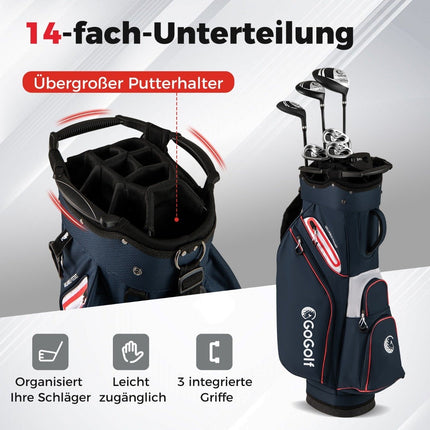 Golf Cart Bag, 14-Way Divider, Water-Resistant, Navy
