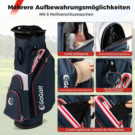 Golf Cart Bag, 14-Way Divider, Water-Resistant, Navy