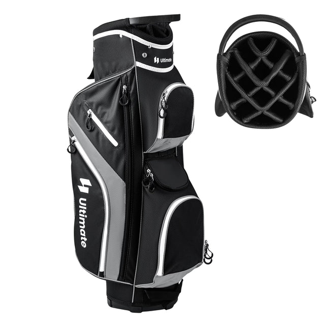 Golf Cart Bag with 14 Dividers, 9 Pockets, Cooler, Gray