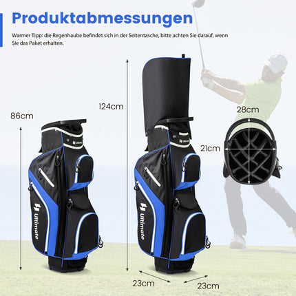 Golf Cart Bag with 14 Dividers, Rain Cover, Blue