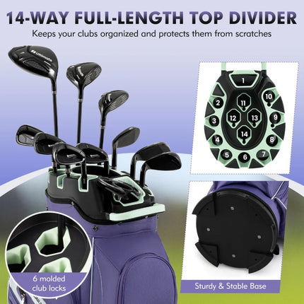 Golf Cart Bag with 14-Way Divider, 11 Pockets, Rain Cover