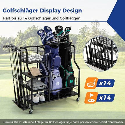 Golf Organizer with Wheels – Holds 2 Bags, Clubs, Gear