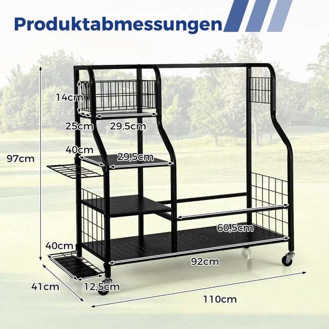 Golf Organizer with Wheels – Holds 2 Bags, Clubs, Gear