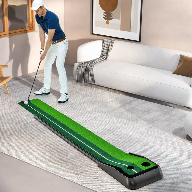 Golf Putting Mat 250 cm, Auto Ball Return, 2 Holes