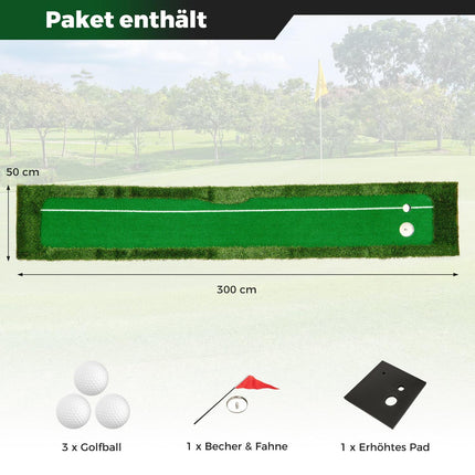 Golf Putting Mat – 300 cm, Dual Hole, 3 Balls
