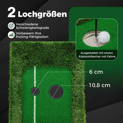 Golf Putting Mat – 300 cm, Dual Hole, 3 Balls