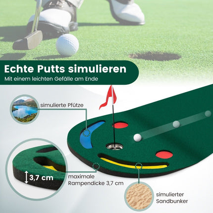 Golf Putting Mat 300x96 cm with 3 Cups & Flag