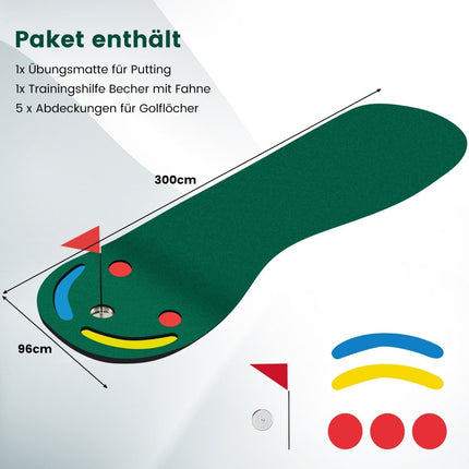 Golf Putting Mat 300x96 cm with 3 Cups & Flag