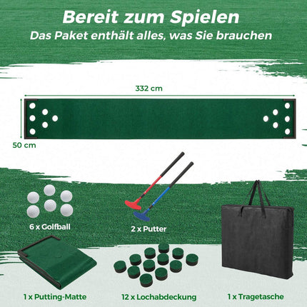 Golf Putting Mat Set – Adjustable Putters, 6 Balls, 12 Covers