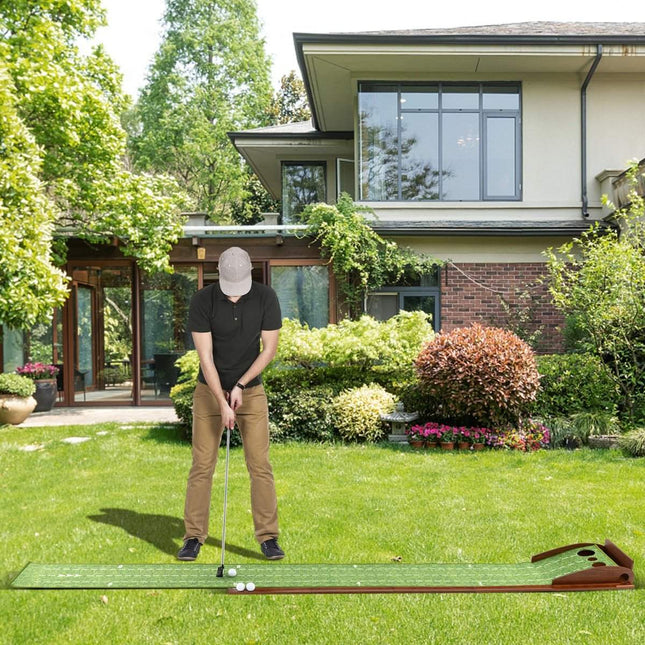 Golf Putting Mat with 3 Holes & Auto Ball Return