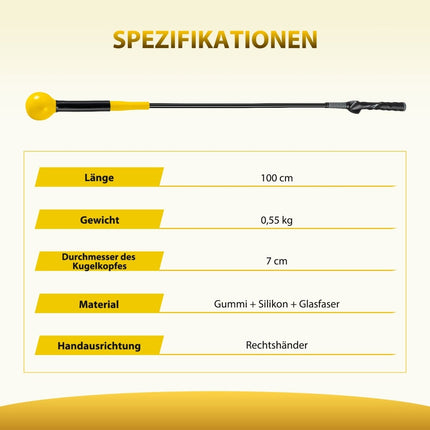 Golf Swing Trainer Aid, 100cm, Weighted Head, Yellow