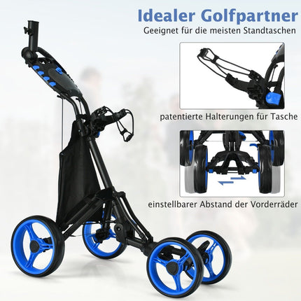 Golf Trolley 4 Wheel Golf Trolley Golf Cart Golf Folding Golf Caddy Golf Push Cart Made of Aluminum Blue