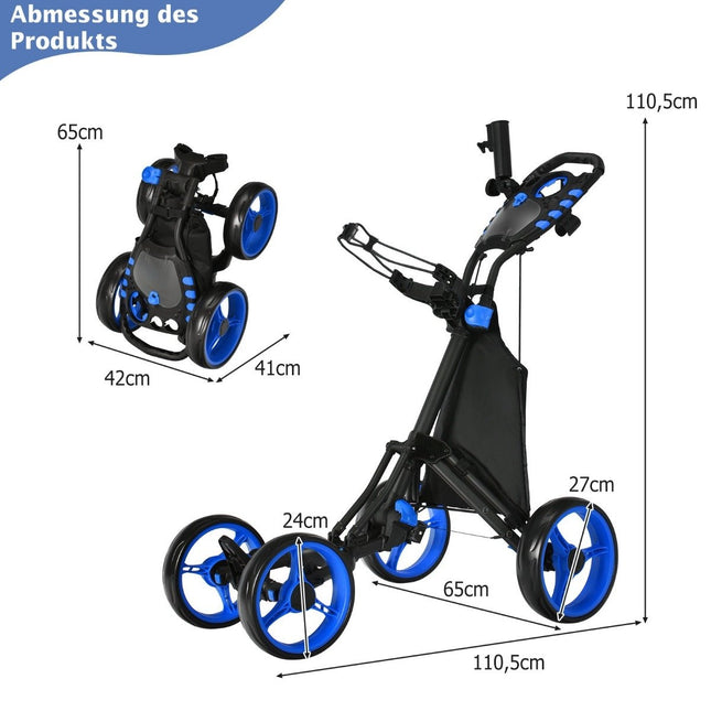 Golf Trolley 4 Wheel Golf Trolley Golf Cart Golf Folding Golf Caddy Golf Push Cart Made of Aluminum Blue