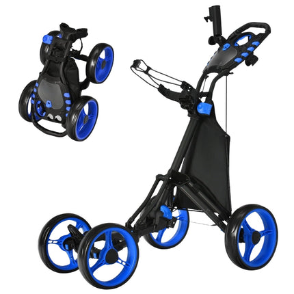 Golf Trolley 4 Wheel Golf Trolley Golf Cart Golf Folding Golf Caddy Golf Push Cart Made of Aluminum Blue
