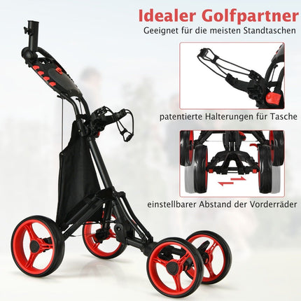 Golf Trolley 4 Wheel Golf Trolley Golf Cart Golf Folding Golf Caddy Golf Push Cart Made of Aluminum Red