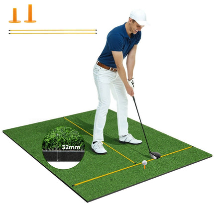 Golf hitting mat 2 rubber tees & 2 alignment rods & 6 tee positions 152 x 117 cm thickness 32 mm