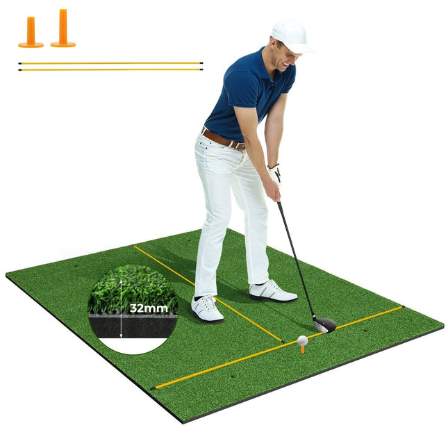 Golf hitting mat 2 rubber tees & 2 alignment rods & 6 tee positions 152 x 117 cm thickness 32 mm
