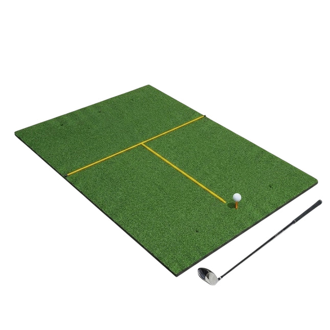 Golf hitting mat with 2 rubber tees, 2 alignment sticks and 6 tee positions, 152 x 117 cm, thickness 27 mm