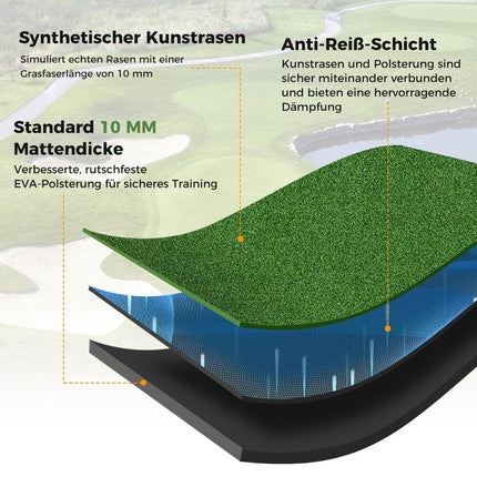 Golf hitting mat with 2 rubber tees, 2 alignment sticks and 6 tee positions, 152 x 92 cm, thickness 32 mm