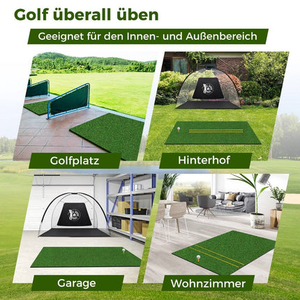 Golf hitting mat with 2 rubber tees, 2 alignment sticks and 6 tee positions, 152 x 92 cm, thickness 32 mm