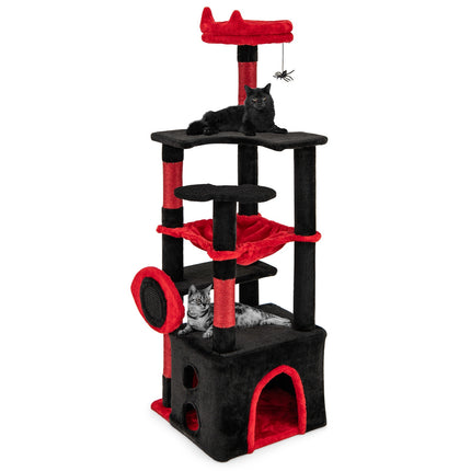 Gothic Cat Tree with Plush Perch, Scratching Posts, Black & Red