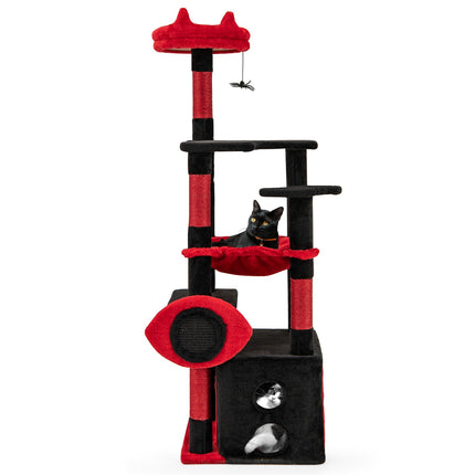 Gothic Cat Tree with Plush Perch, Scratching Posts, Black & Red