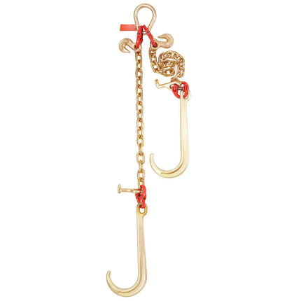 Grade 80 V Bridle Tow Chain, 3/8 in x 2 ft, J-T-Grab Hooks