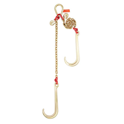 Grade 80 V-Bridle Tow Chain, 5/16 in x 2 ft, J and Grab Hooks