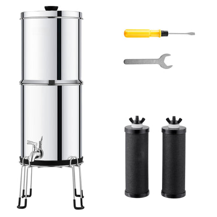 Gravity-Fed Water Filter, 304 Stainless Steel, 2.25 gal, 2 Carbon Filters