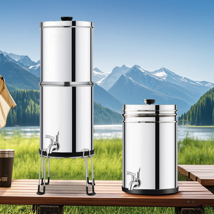 Gravity-Fed Water Filter, 304 Stainless Steel, 2.25 gal, 2 Carbon Filters