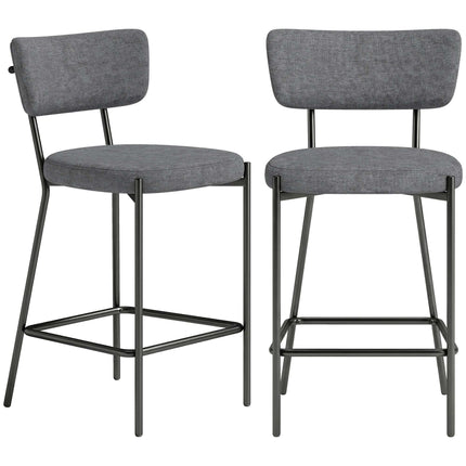 Gray Bar Stools Set of 2, Curved Back, Metal Frame