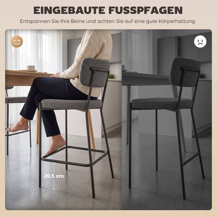 Gray Bar Stools Set of 2, Curved Back, Metal Frame