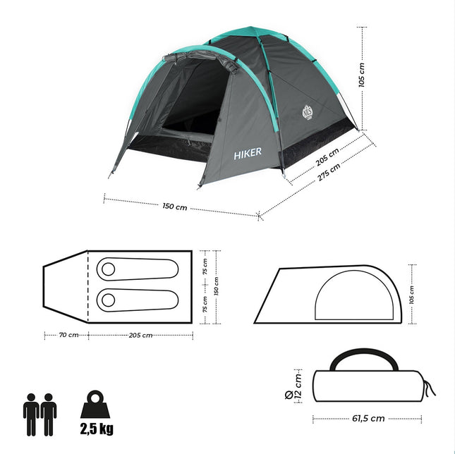 Gray Camping Tent for Hikers, Lightweight, 2-Person