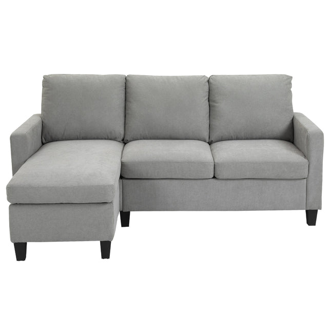 Grijze hoekbank met chaise longue, polyester bekleding