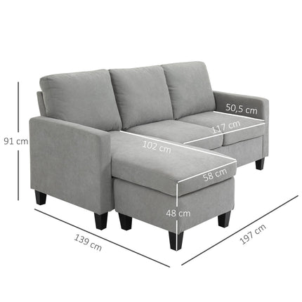 Gray Corner Sofa with Chaise, Polyester Upholstery